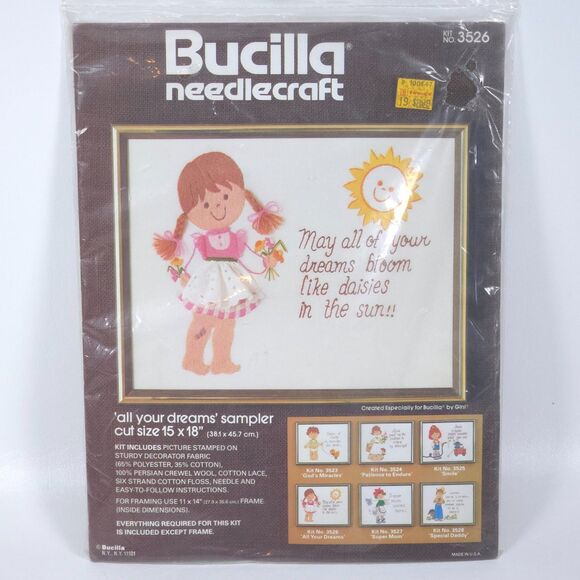 Vintage Bucilla All Your Dreams Crewel Kit 3526 15x18 Sealed NOS Grannycore Cute - Picture 1 of 5